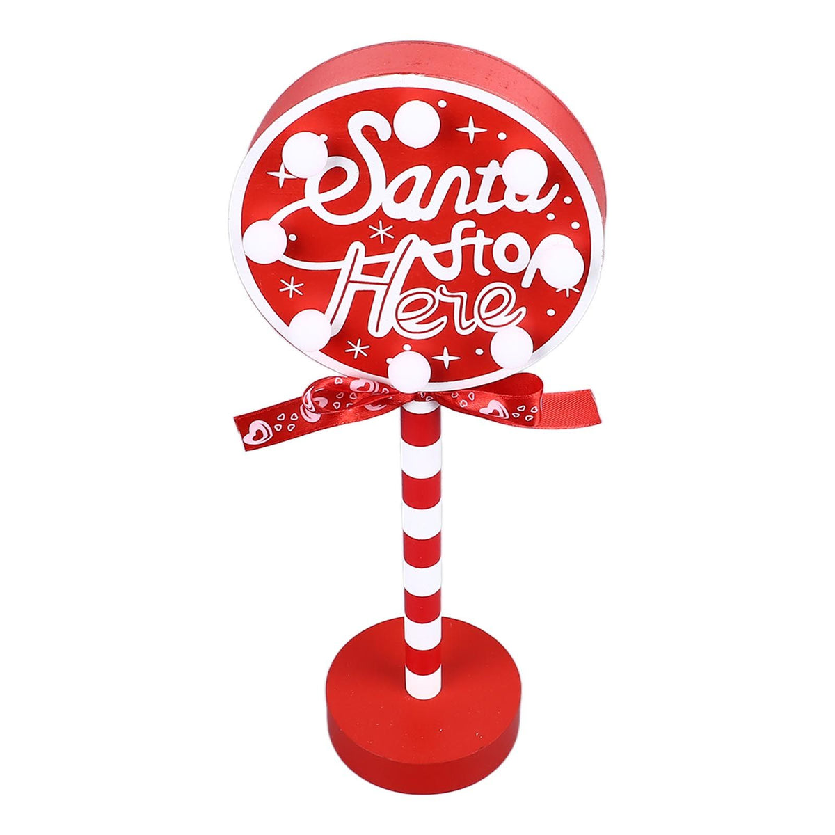 Christmas Stop Here Decor Metal Solid Wood LED Delicate Santa Stop Here Tree Topper for Christmas Party Round 12x8x30.5cm