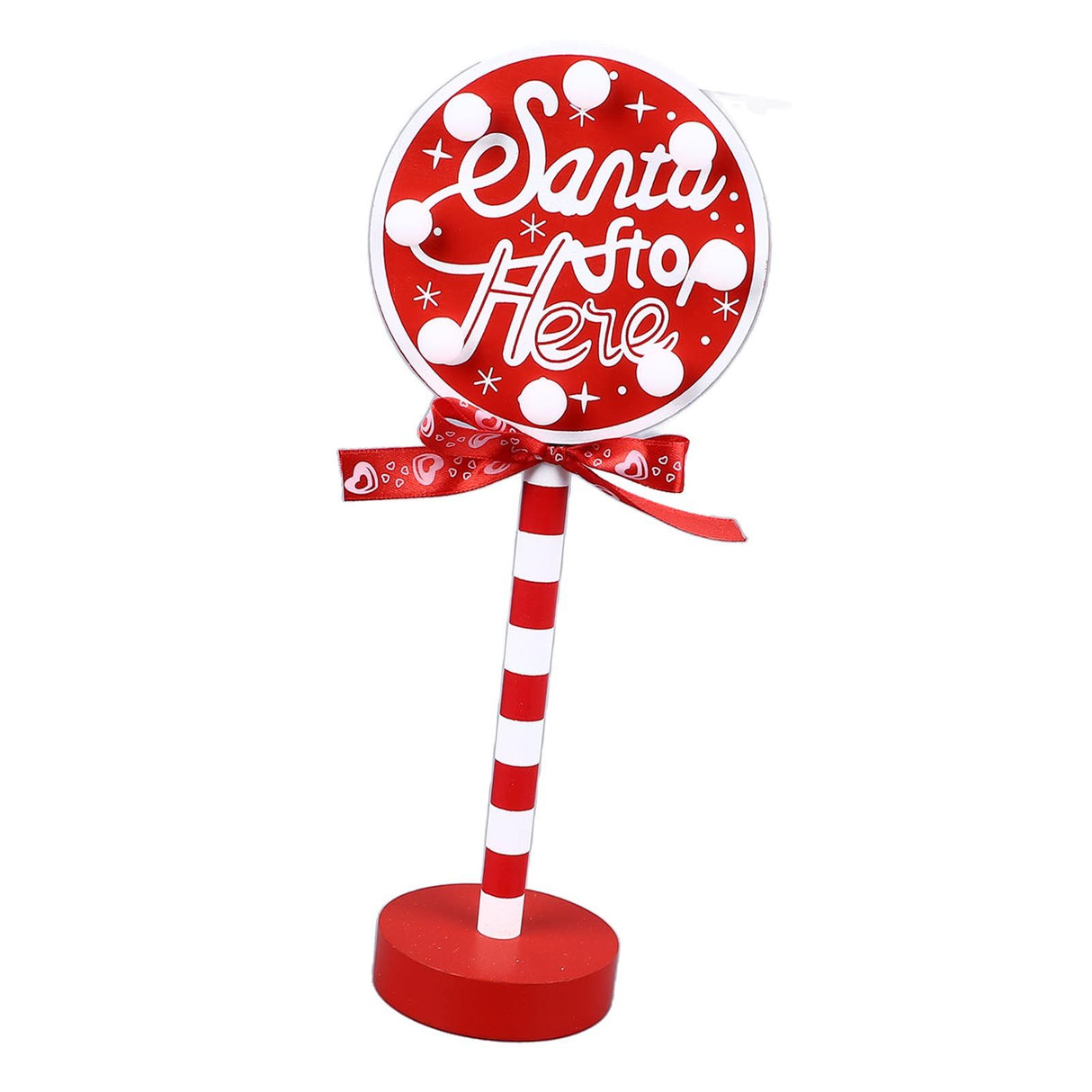 Christmas Stop Here Decor Metal Solid Wood LED Delicate Santa Stop Here Tree Topper for Christmas Party Round 12x8x30.5cm
