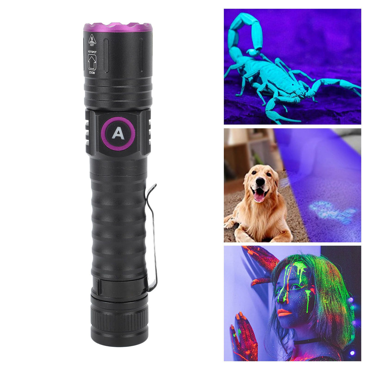 UV 395nm Flashlight USB Rechargeable Portable Handheld UV Flashlight Detection for Dog Urine Pet Stains