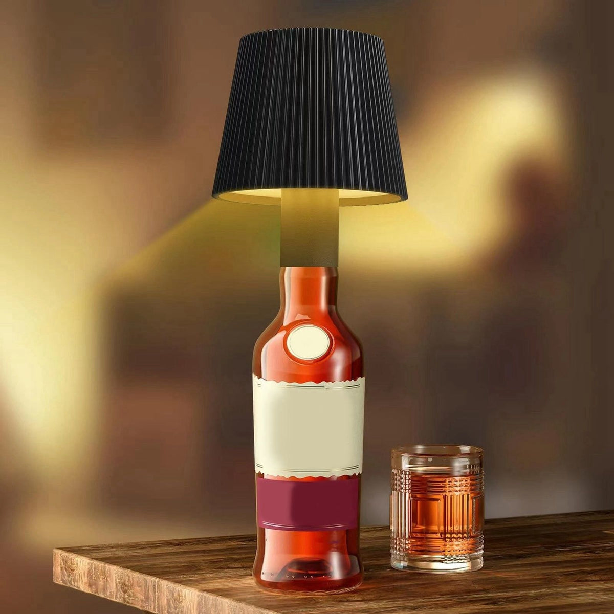 Wine Bottle LED Lamp Cordless Waterproof Table Lamp 2000mAh Rechargeable Night Light for Outdoors Bars Restaurant Black