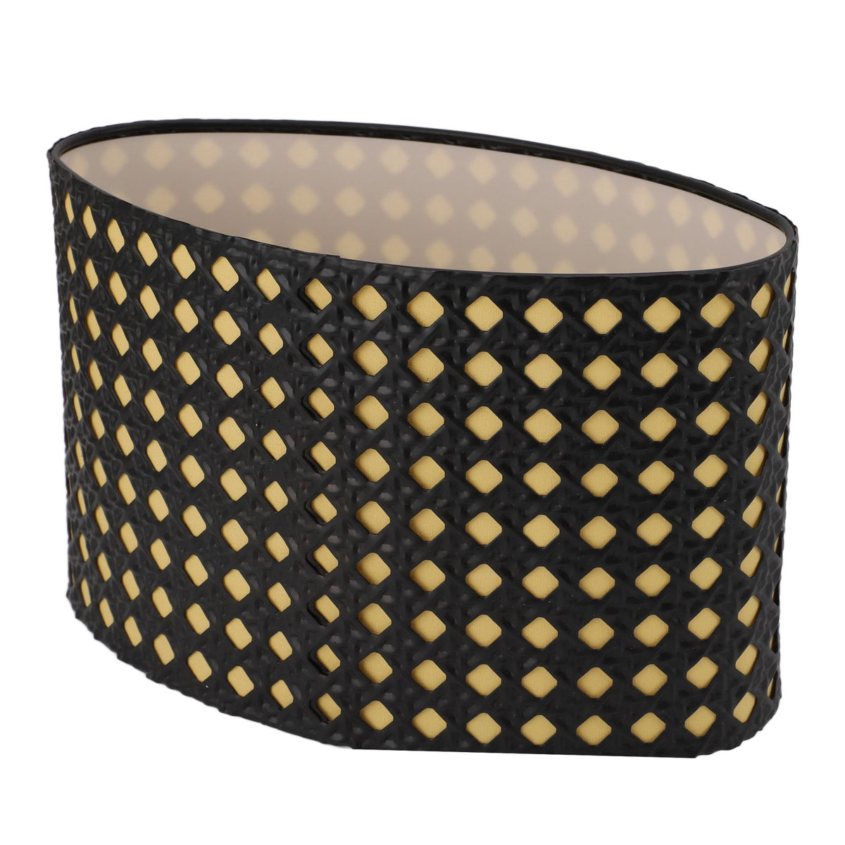 Lampshade Oval Shaped Hollow Metal Carved Compatible E27 E14 Caliber Lampholders Lamp Cover for Office Bedroom Living Room Black and Yellow Liner