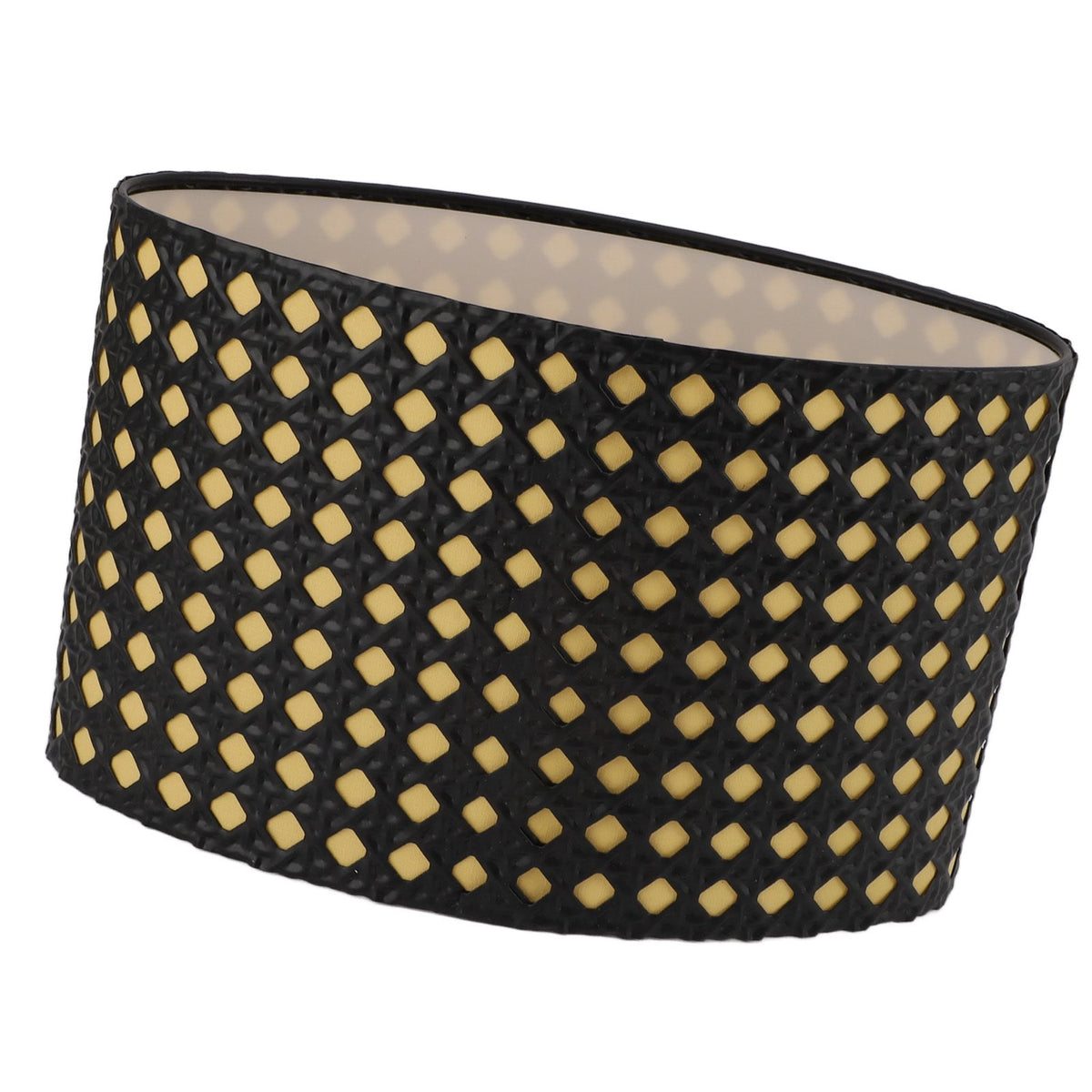 Lampshade Oval Shaped Hollow Metal Carved Compatible E27 E14 Caliber Lampholders Lamp Cover for Office Bedroom Living Room Black and Yellow Liner