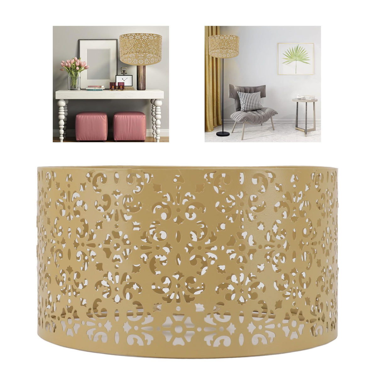 Desk Lampshade Hollow Out Iron Exquisite Decorative Lamp Shade for E27 E14 Floor Lamps Chandeliers Yellow