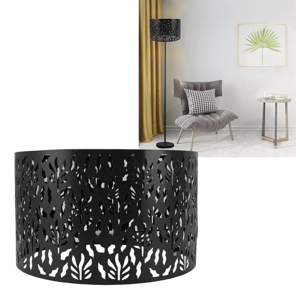 Metal Lamp Shades Hollow Carved Lampshade Modern Style Hollow Lampshade Compatible with E27 E14 Lamp Holder Water Grass Leaf Black