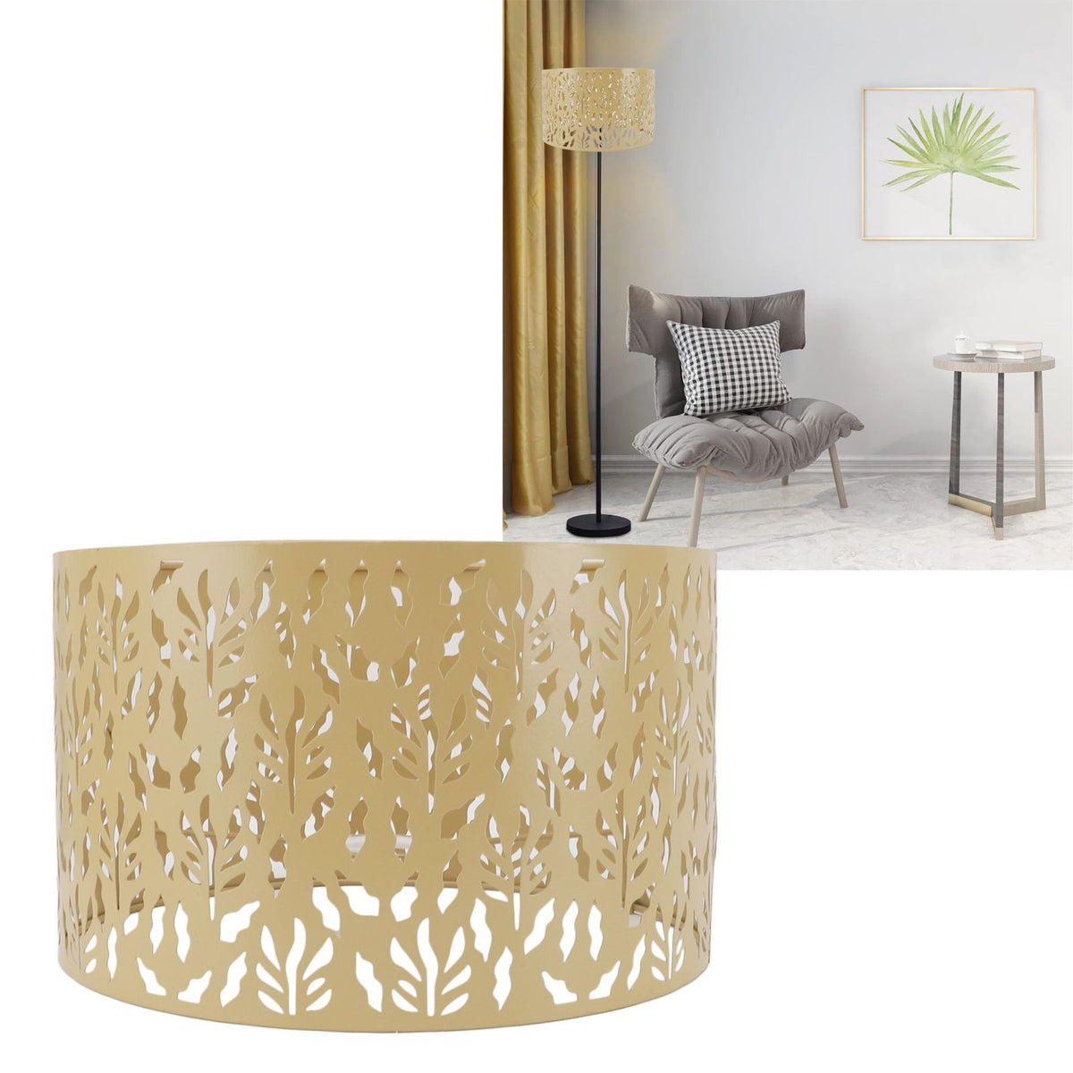Metal Lamp Shades Hollow Carved Lampshade Modern Style Hollow Lampshade Compatible with E27 E14 Lamp Holder Water Grass Leaf Yellow