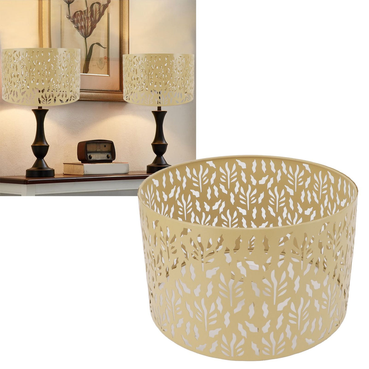 Metal Lamp Shades Hollow Carved Lampshade Modern Style Hollow Lampshade Compatible with E27 E14 Lamp Holder Water Grass Leaf Yellow