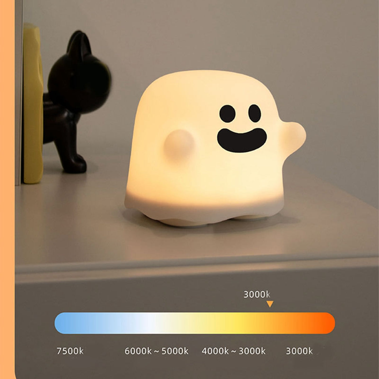 Cute Ghost Night Light Stepless Dimming USB Rechargeable Mini Kids Bedside Lamp Table Decoration for Nursery Bedroom Dorm Smile