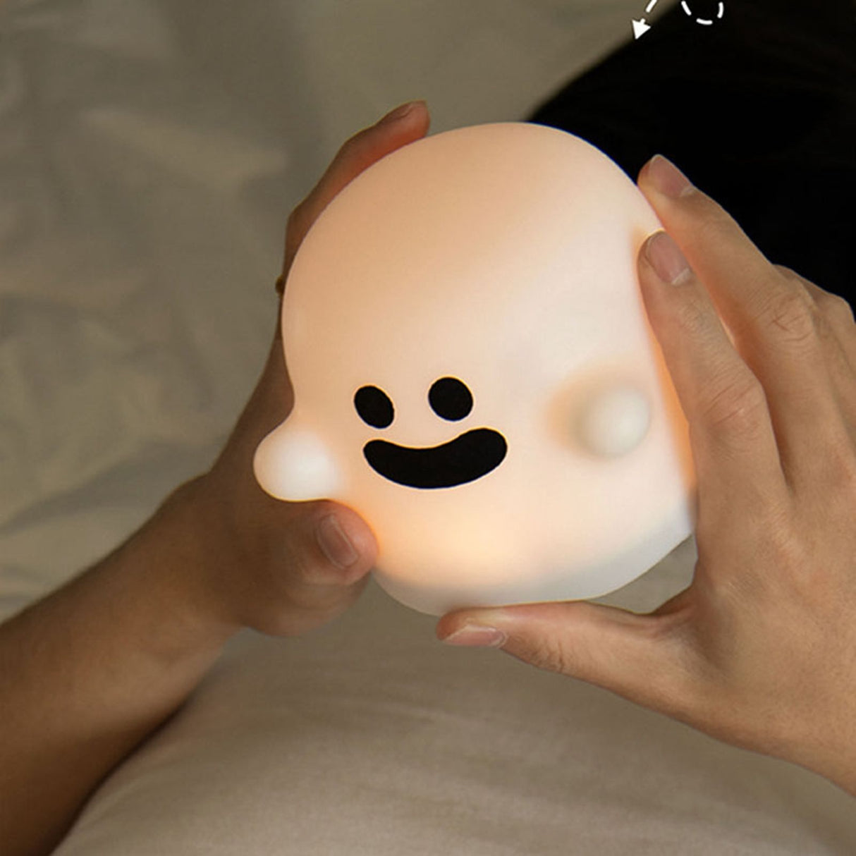 Cute Ghost Night Light Stepless Dimming USB Rechargeable Mini Kids Bedside Lamp Table Decoration for Nursery Bedroom Dorm Smile