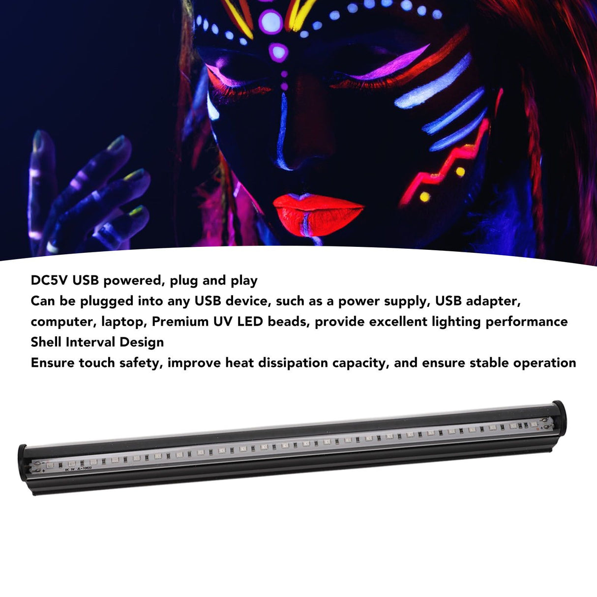 LED UV Black Light Tube UVA 380 To 400nm 29cm Length 5V USB Powered LED Blacklight Bar