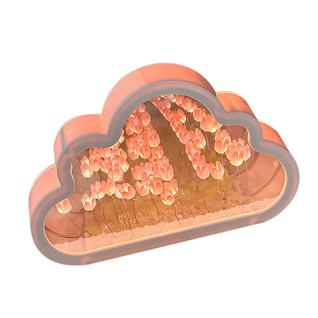 Tulip Cloud Mirror Night Lights 20 Pink Flowers Plastic Built in Batteries DIY Cloud Mirror Tulip Lamp for Birthday Valentine's Day