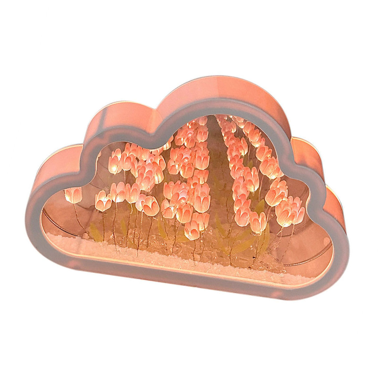 Tulip Cloud Mirror Night Lights 20 Pink Flowers Plastic Built in Batteries DIY Cloud Mirror Tulip Lamp for Birthday Valentine's Day