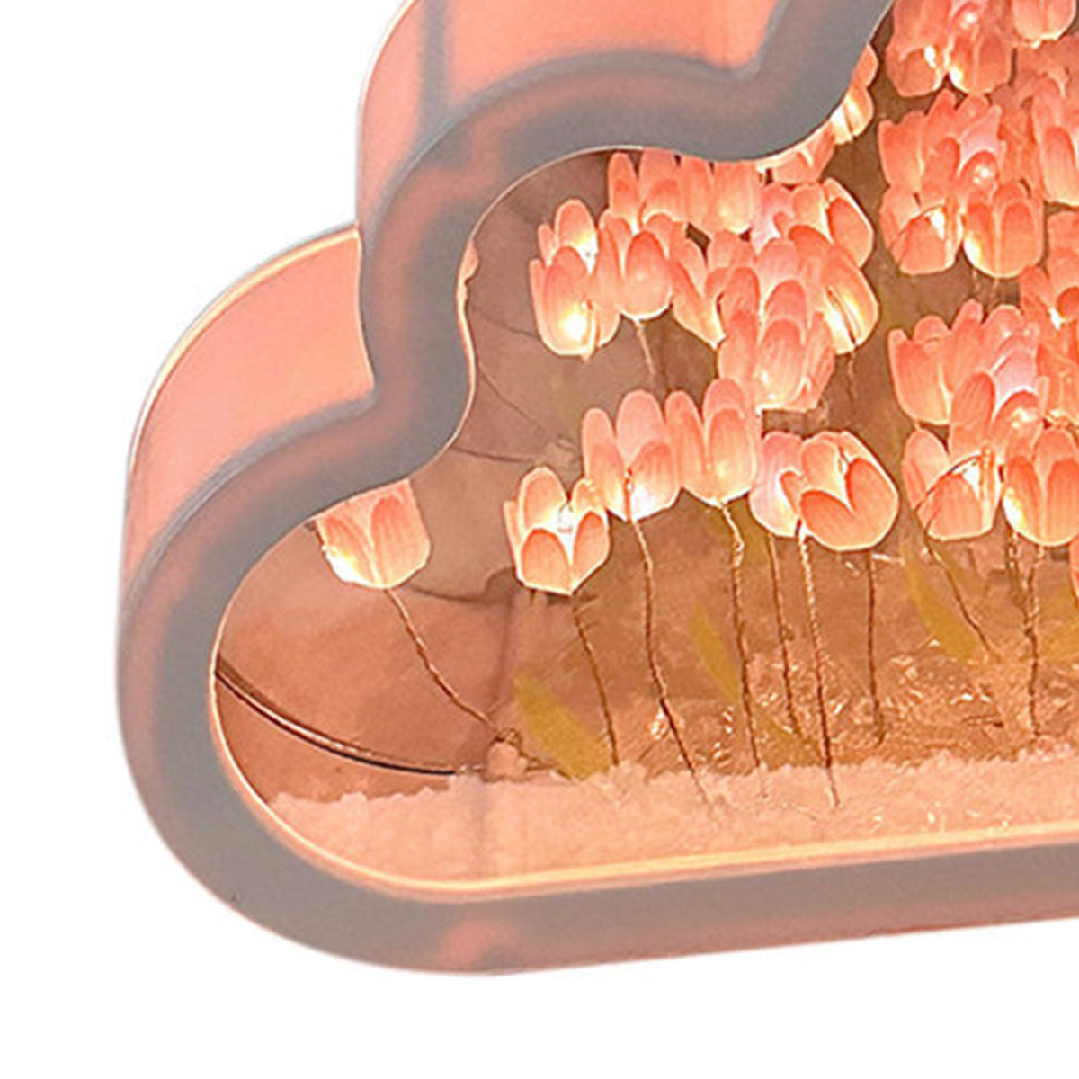 Tulip Cloud Mirror Night Lights 20 Pink Flowers Plastic Built in Batteries DIY Cloud Mirror Tulip Lamp for Birthday Valentine's Day
