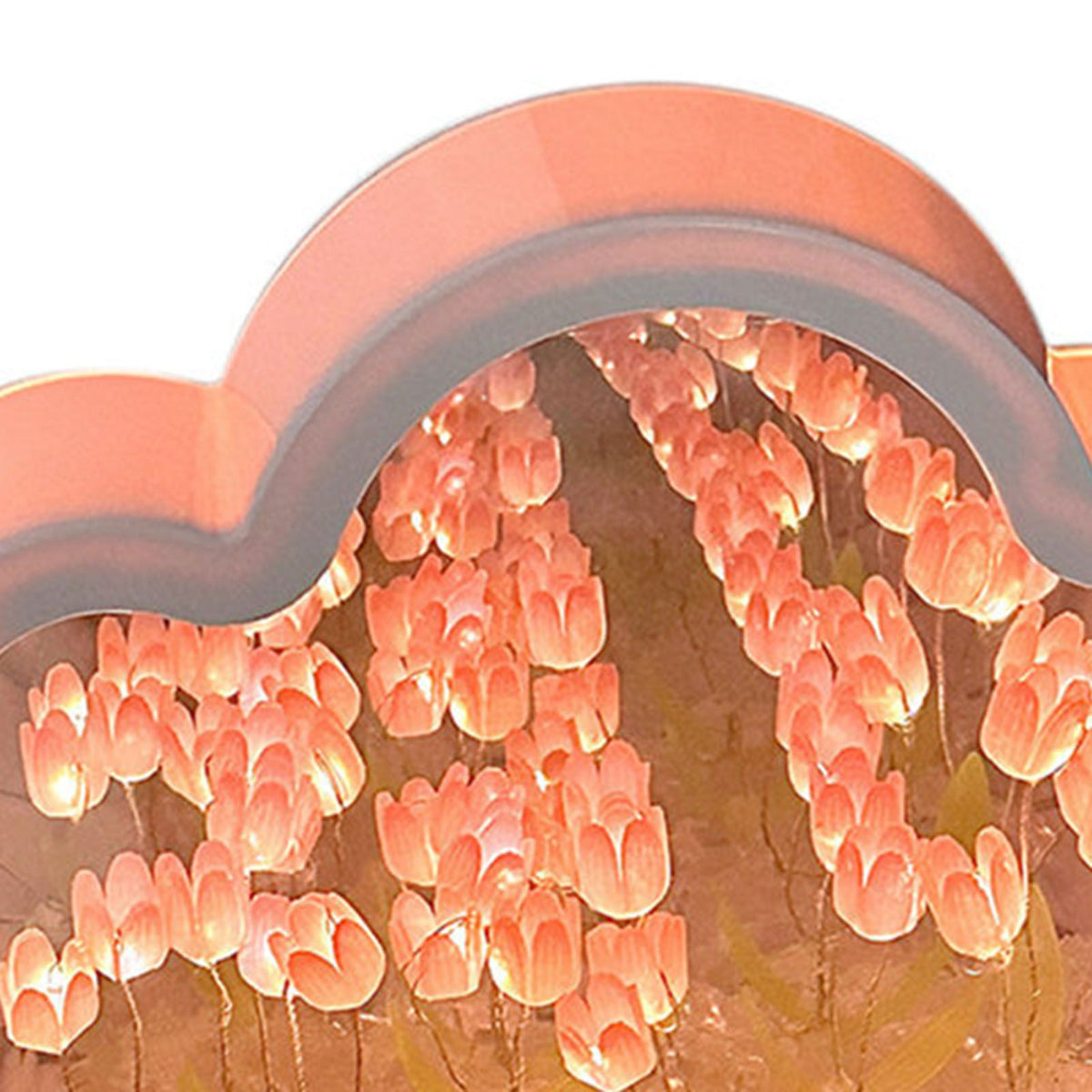Tulip Cloud Mirror Night Lights 20 Pink Flowers Plastic Built in Batteries DIY Cloud Mirror Tulip Lamp for Birthday Valentine's Day
