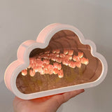 Tulip Cloud Mirror Night Lights 20 Pink Flowers Plastic Built in Batteries DIY Cloud Mirror Tulip Lamp for Birthday Valentine's Day - Extra Image