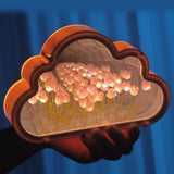 Tulip Cloud Mirror Night Lights 20 Pink Flowers Plastic Built in Batteries DIY Cloud Mirror Tulip Lamp for Birthday Valentine's Day