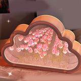 Tulip Cloud Mirror Night Lights 20 Pink Flowers Plastic Built in Batteries DIY Cloud Mirror Tulip Lamp for Birthday Valentine's Day