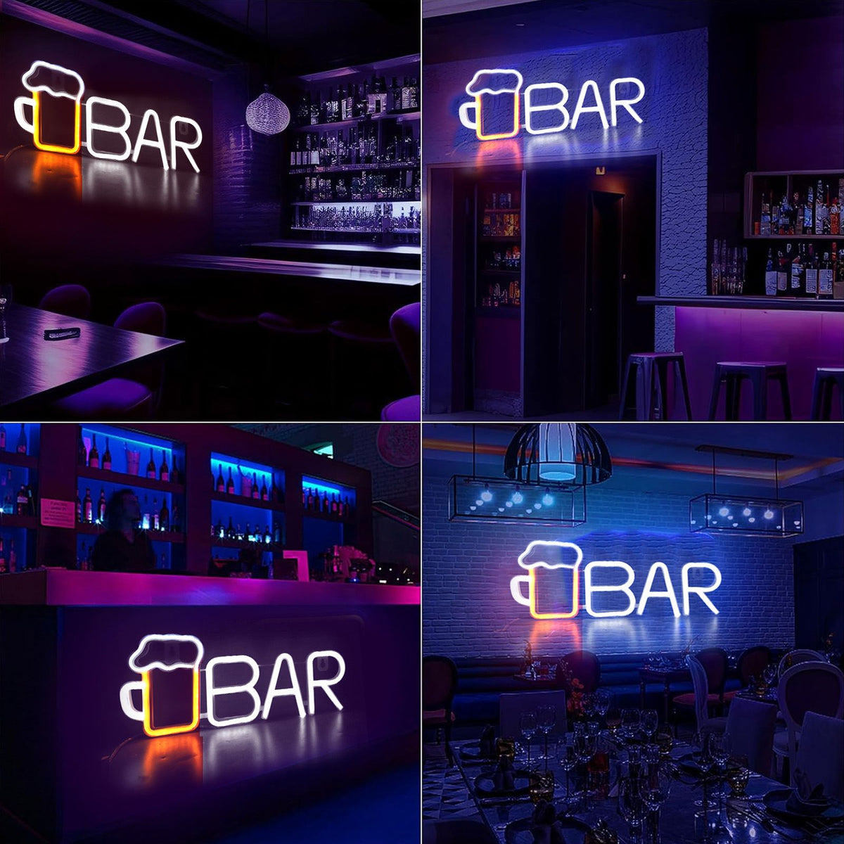 LED Neon Sign BAR Shape Design USB Or Battery Powered High Safety Widely Used Bar Neon Light for Bedroom Party Backyard White BAR