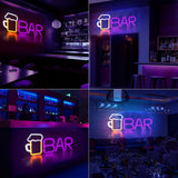LED Neon Sign BAR Shape Design USB Or Battery Powered High Safety Widely Used Bar Neon Light for Bedroom Party Backyard Purple BAR