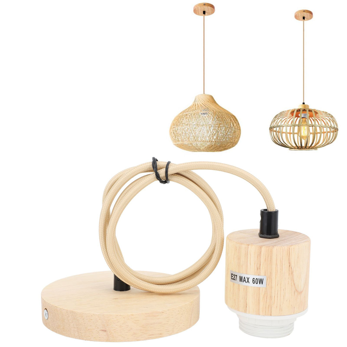 E27 Wooden Pendant Light Bulb Holder Vintage Lighting Accessory Wooden Ceiling Pendant Light Base Socket 220V