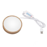 Round Wood Lighted Base Stand USB Powered 3 Color Temperature 10 Level Brightness Button Control LED Display Plate for Glass Crystal Art