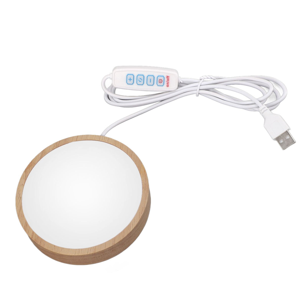Round Wood Lighted Base Stand USB Powered 3 Color Temperature 10 Level Brightness Button Control LED Display Plate for Glass Crystal Art