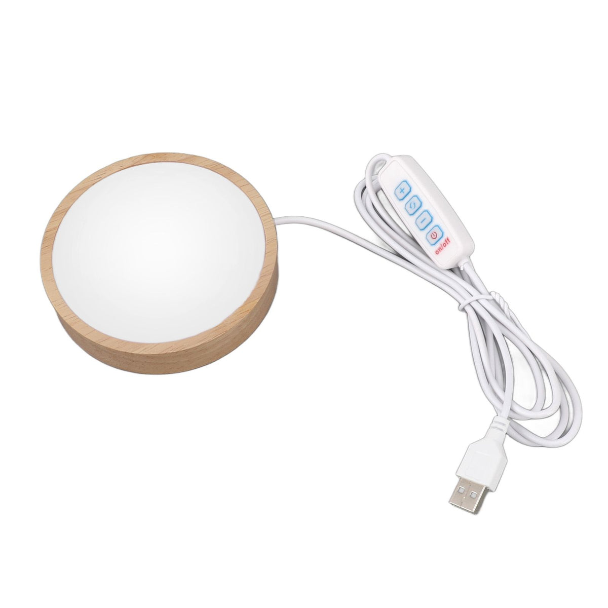 Round Wood Lighted Base Stand USB Powered 3 Color Temperature 10 Level Brightness Button Control LED Display Plate for Glass Crystal Art