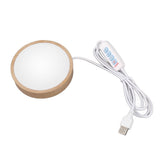 Round Wood Lighted Base Stand USB Powered 3 Color Temperature 10 Level Brightness Button Control LED Display Plate for Glass Crystal Art