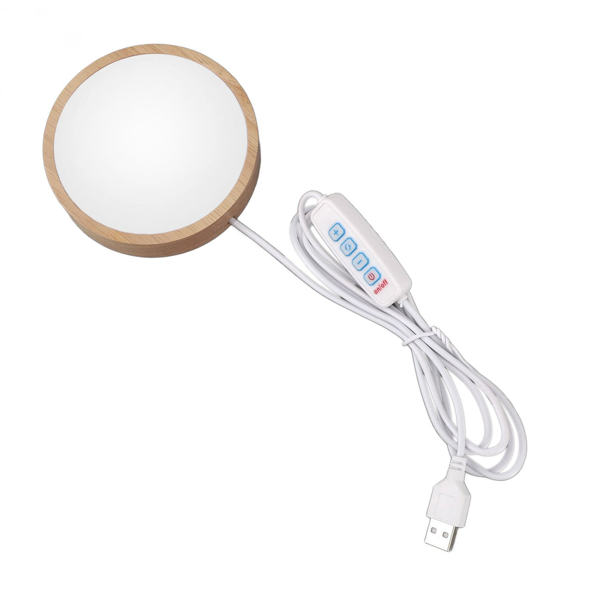 Round Wood Lighted Base Stand USB Powered 3 Color Temperature 10 Level Brightness Button Control LED Display Plate for Glass Crystal Art