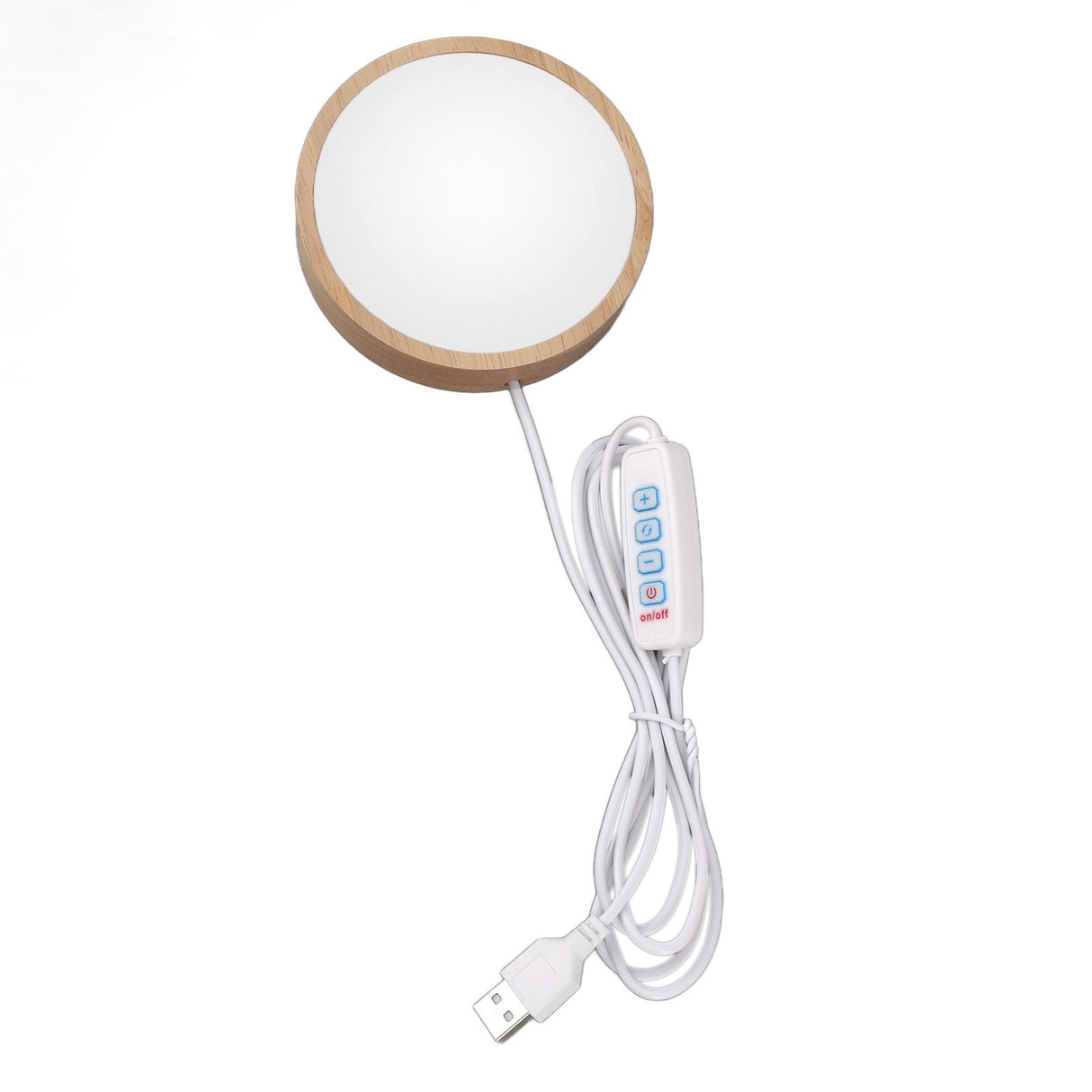 Round Wood Lighted Base Stand USB Powered 3 Color Temperature 10 Level Brightness Button Control LED Display Plate for Glass Crystal Art