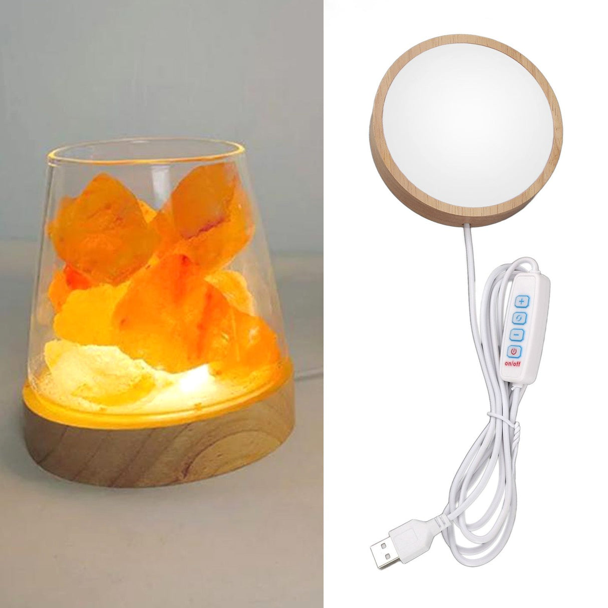 Round Wood Lighted Base Stand USB Powered 3 Color Temperature 10 Level Brightness Button Control LED Display Plate for Glass Crystal Art