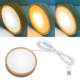 Round Wood Lighted Base Stand USB Powered 3 Color Temperature 10 Level Brightness Button Control LED Display Plate for Glass Crystal Art