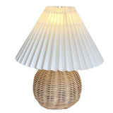 Small Table Lamp Bedside Nightstand Mini Lamp for Bedroom Living Room Side Table Rattan Pleated Aesthetic Vintage Lamp - Front View