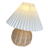 Small Table Lamp Bedside Nightstand Mini Lamp for Bedroom Living Room Side Table Rattan Pleated Aesthetic Vintage Lamp - Low Angle