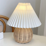 Small Table Lamp Bedside Nightstand Mini Lamp for Bedroom Living Room Side Table Rattan Pleated Aesthetic Vintage Lamp - Extra Image