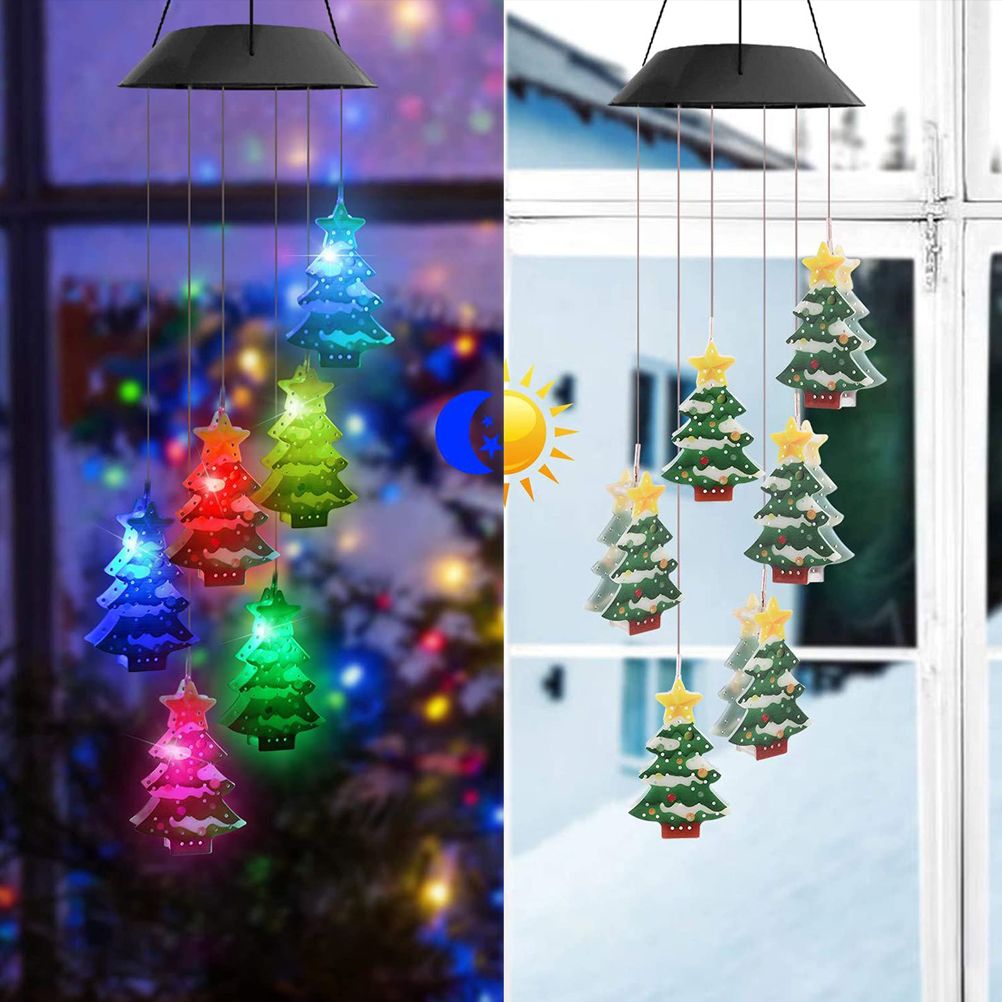 Christmas Solar Wind Chime Light Outdoor Solar Powered Waterproof LED Wind Chime Color Changing Light for Patio Garden Home