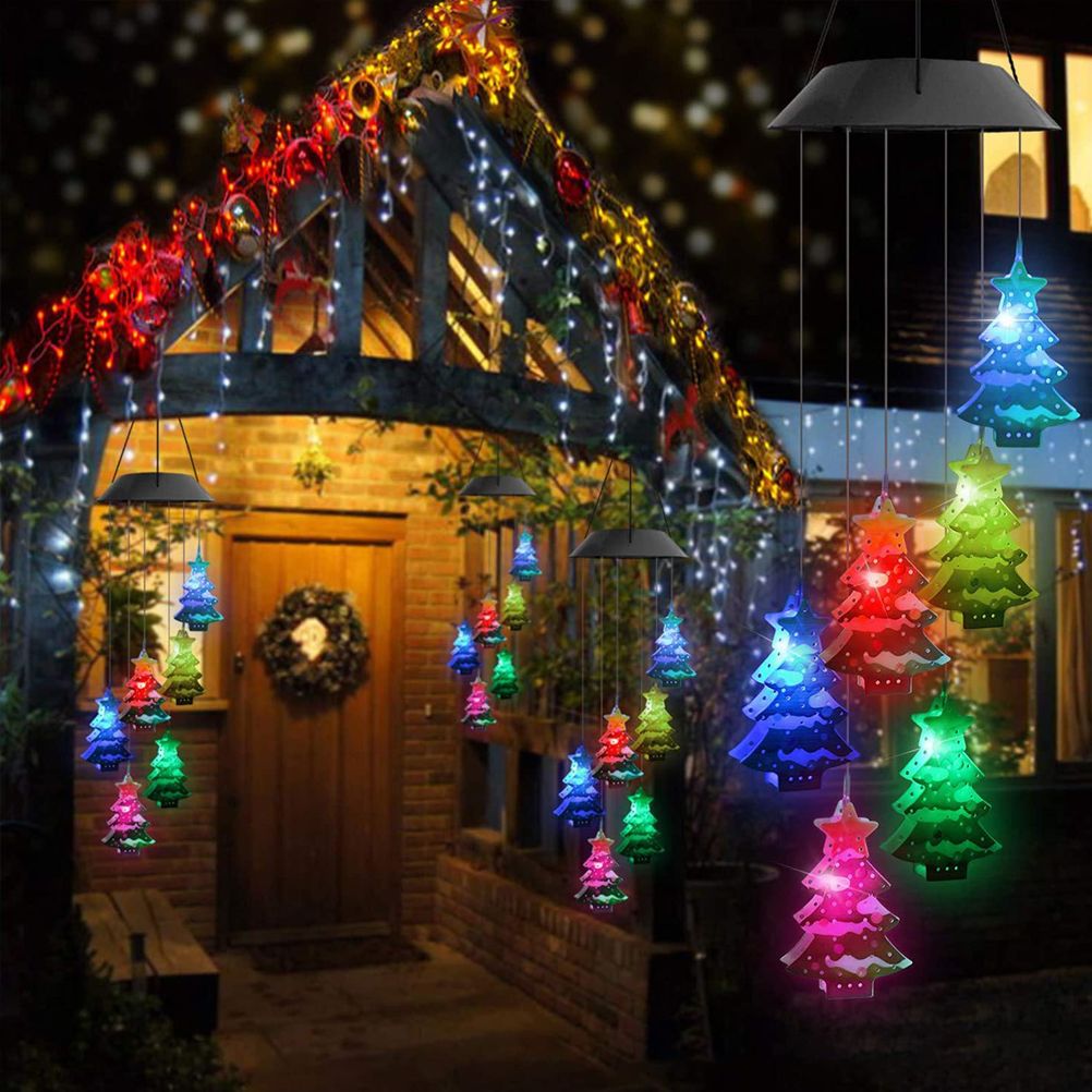 Christmas Solar Wind Chime Light Outdoor Solar Powered Waterproof LED Wind Chime Color Changing Light for Patio Garden Home