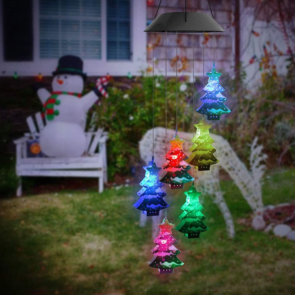 Christmas Solar Wind Chime Light Outdoor Solar Powered Waterproof LED Wind Chime Color Changing Light for Patio Garden Home
