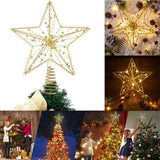 Christmas Tree Topper Star with LED String Light Glitter Christmas Tree Top Star Lamp for Christmas Home Decoration - Front View