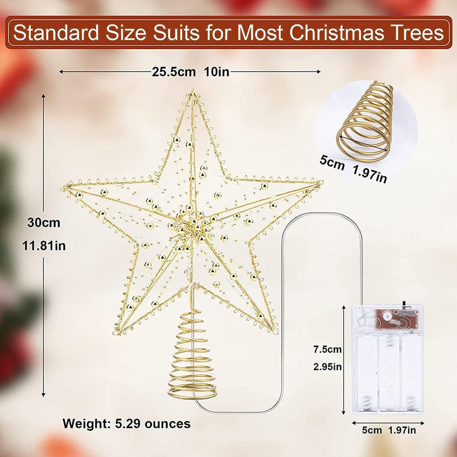 Christmas Tree Topper Star with LED String Light Glitter Christmas Tree Top Star Lamp for Christmas Home Decoration
