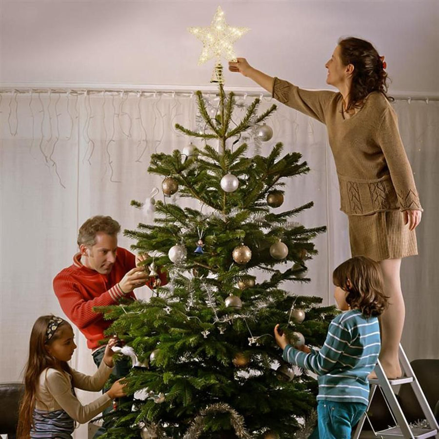 Christmas Tree Topper Star with LED String Light Glitter Christmas Tree Top Star Lamp for Christmas Home Decoration