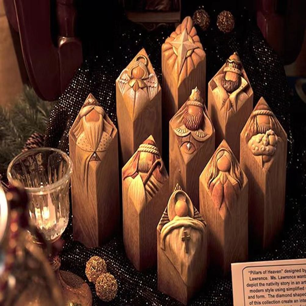 Heaven Nativity Tree Pillar Statue Resin Craft Statues Desktop Ornament Home Office Restaurant Decoration