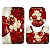 3Pcs Christmas Mat Sets Santa Claus Non Slip Mat Bathroom Doormat Toilet Seat Cover U Shaped Toilet Floor Mat