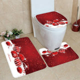3Pcs Christmas Mat Sets Santa Claus Non Slip Mat Bathroom Doormat Toilet Seat Cover U Shaped Toilet Floor Mat - Front View