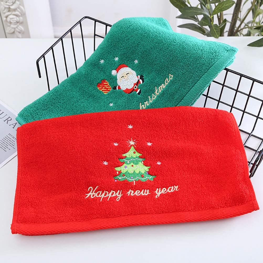 2Pcs Christmas Face Towel Xmas Red Santa Claus New Year Gift Washing Towel Hand Face Cloth Towel for Home Bathroom