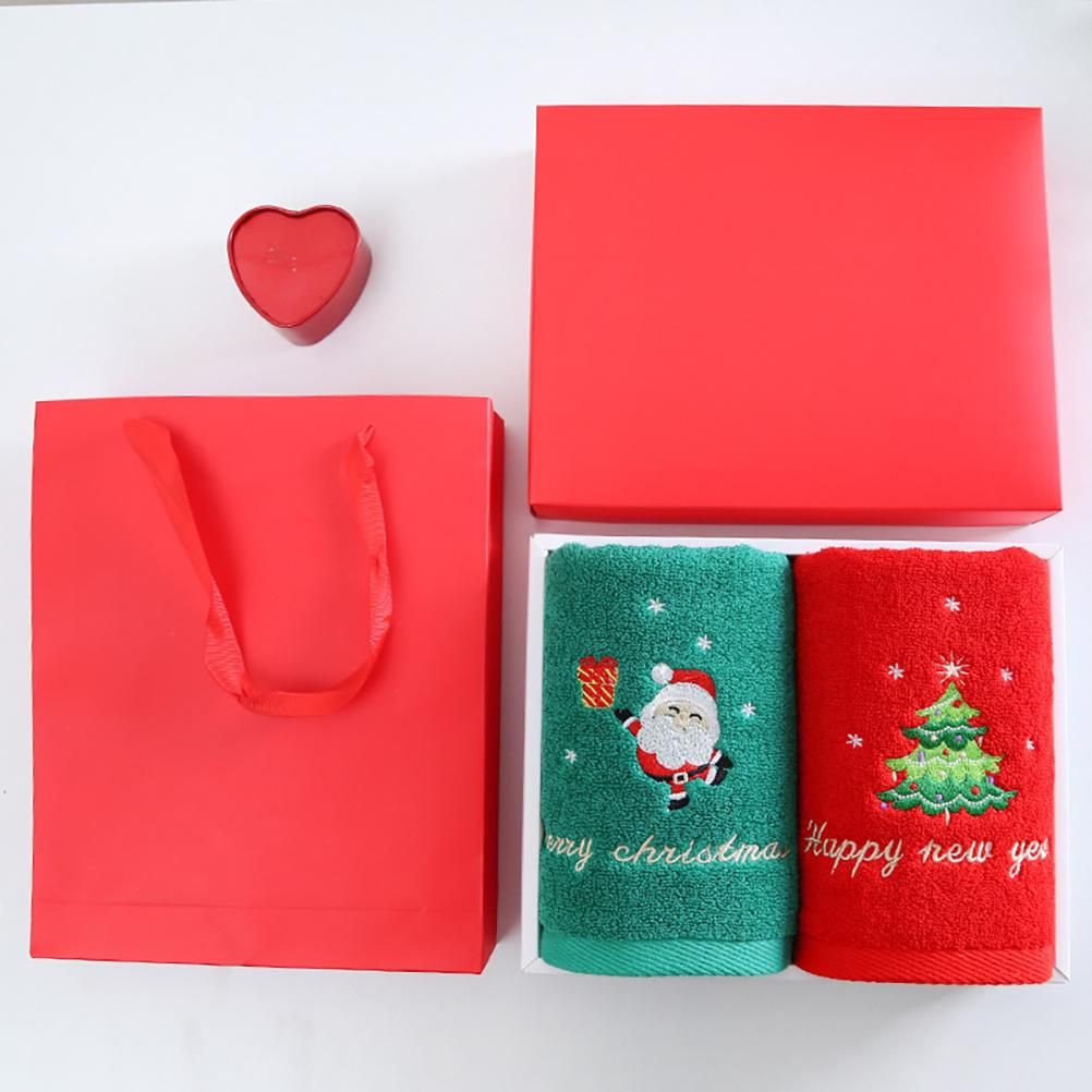 2Pcs Christmas Face Towel Xmas Red Santa Claus New Year Gift Washing Towel Hand Face Cloth Towel for Home Bathroom