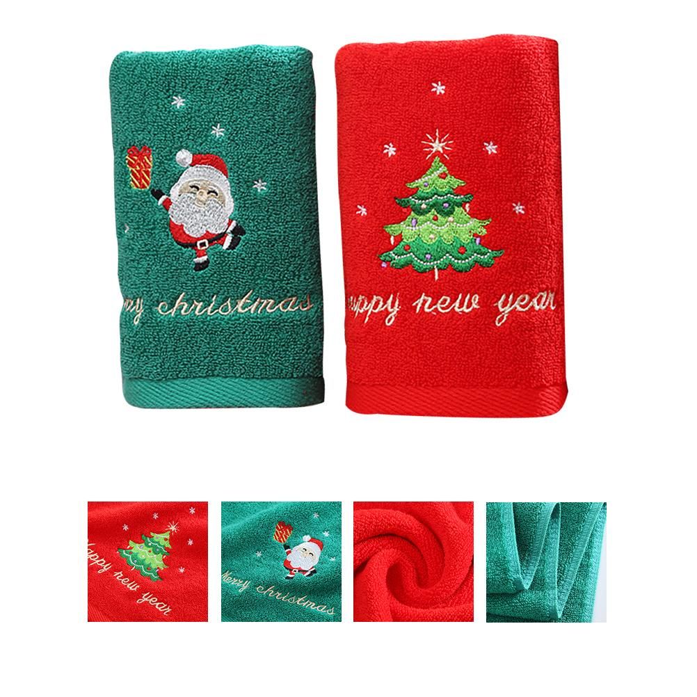 2Pcs Christmas Face Towel Xmas Red Santa Claus New Year Gift Washing Towel Hand Face Cloth Towel for Home Bathroom