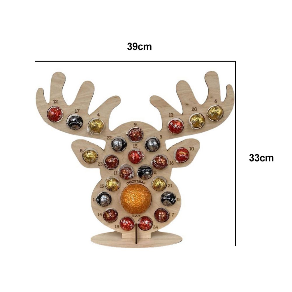 Christmas Advent Countdown Calendar Wooden Xmas Tree Deer Head Shaped Stand Chocolate Candy Display Stand with 24 Hole for Party Decoration