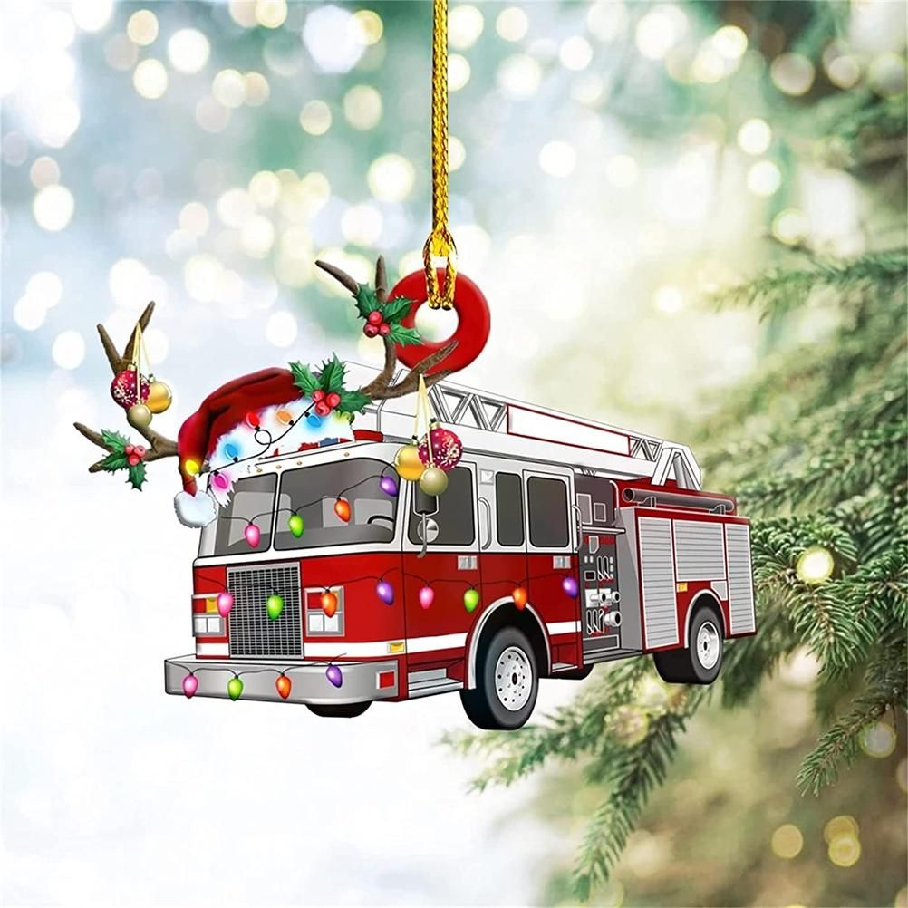 Christmas Tree Pendant Hanging Decoration Gift Personalized Fire Truck Vehicle Truck Boat Excavator Pendant