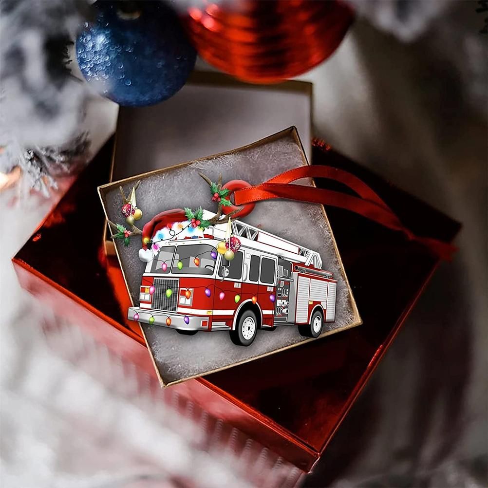 Christmas Tree Pendant Hanging Decoration Gift Personalized Fire Truck Vehicle Truck Boat Excavator Pendant