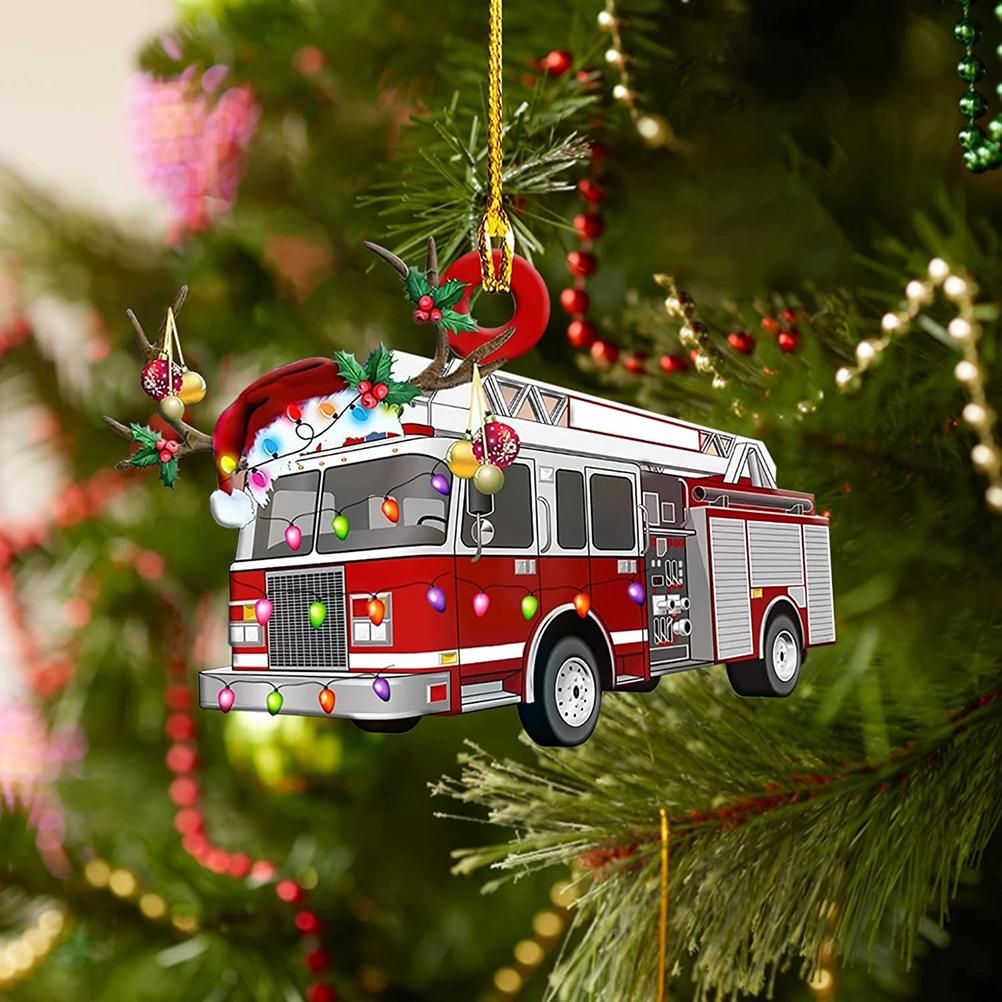 Christmas Tree Pendant Hanging Decoration Gift Personalized Fire Truck Vehicle Truck Boat Excavator Pendant